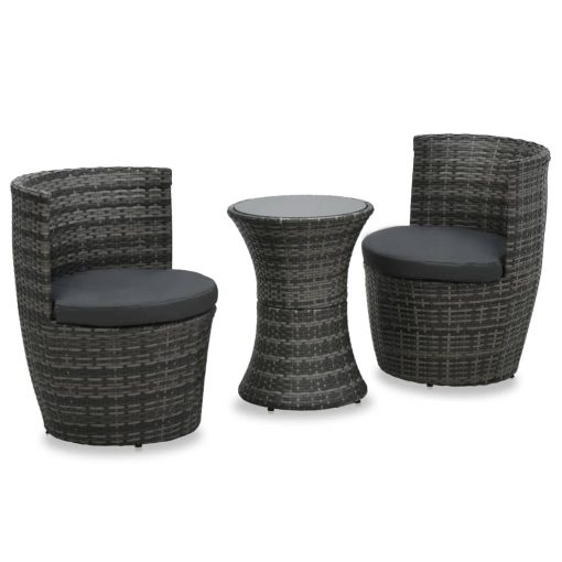3-dijelni bistro set od poliratana s jastucima sivi