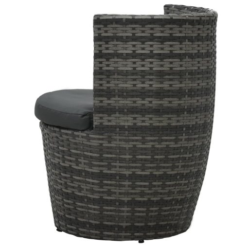 3-dijelni bistro set od poliratana s jastucima sivi