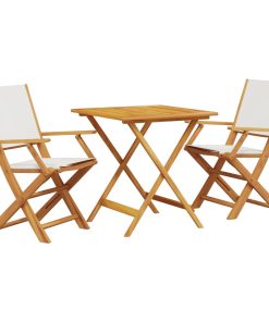 3-dijelni bistro set od tkanine i masivnog drva krem bijelim