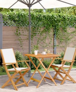 3-dijelni bistro set od tkanine i masivnog drva krem bijelim
