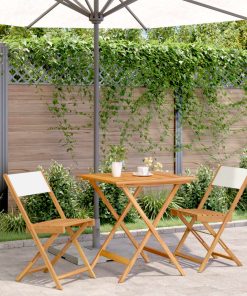 3-dijelni bistro set od tkanine i masivnog drva krem bijelim