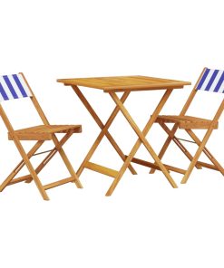 3-dijelni bistro set od tkanine i masivnog drva plava i bijela