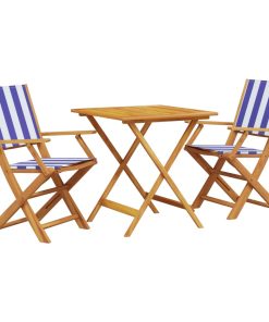 3-dijelni bistro set od tkanine i masivnog drva plava i bijela