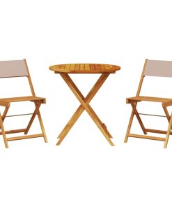 3-dijelni bistro set od tkanine i masivnog drva smeđesivi