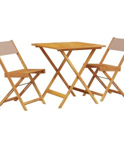 3-dijelni bistro set od tkanine i masivnog drva smeđesivi