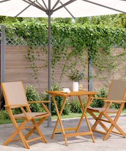 3-dijelni bistro set od tkanine i masivnog drva smeđesivi