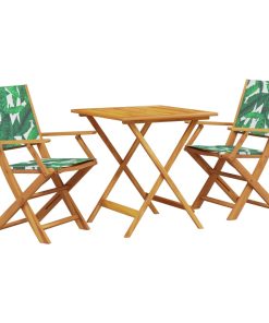3-dijelni bistro set od tkanine i masivnog drva uzorkom lišća
