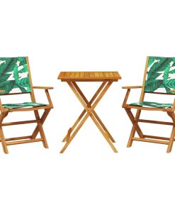3-dijelni bistro set od tkanine i masivnog drva uzorkom lišća