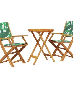 3-dijelni bistro set od tkanine i masivnog drva uzorkom lišća
