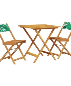 3-dijelni bistro set od tkanine i masivnog drva uzorkom lišća