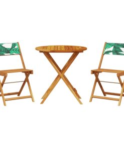3-dijelni bistro set od tkanine i masivnog drva uzorkom lišća