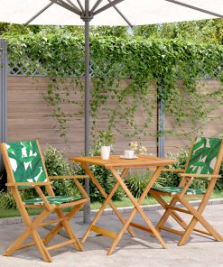 3-dijelni bistro set od tkanine i masivnog drva uzorkom lišća
