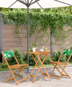3-dijelni bistro set od tkanine i masivnog drva uzorkom lišća
