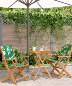 3-dijelni bistro set od tkanine i masivnog drva uzorkom lišća