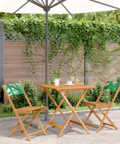 3-dijelni bistro set od tkanine i masivnog drva uzorkom lišća