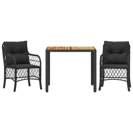 3-dijelni bistro set s jastucima crni od poliratana