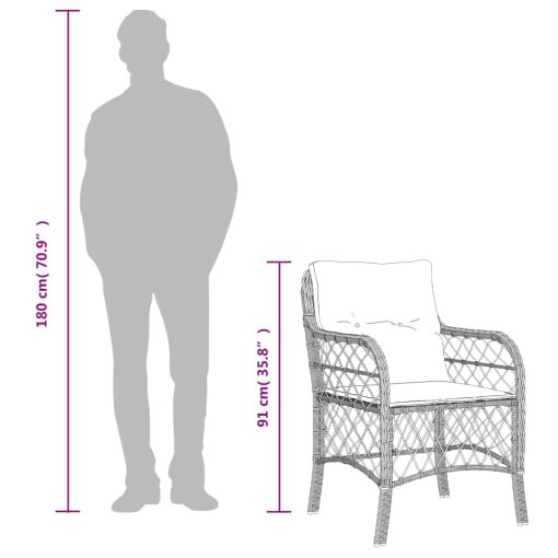 3-dijelni bistro set s jastucima crni od poliratana