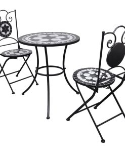 3-dijelni bistro set s keramičkim pločicama crno-bijeli