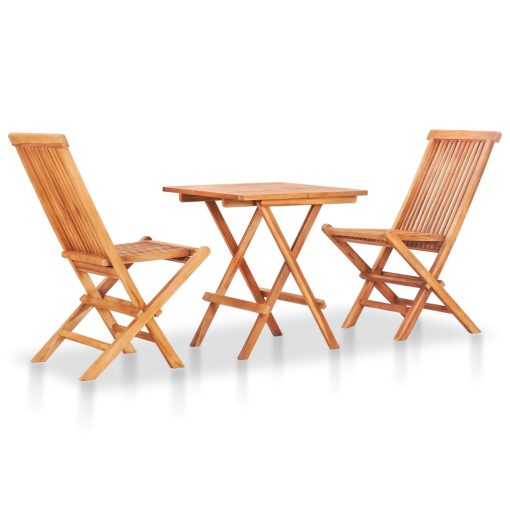 3-dijelni bistro set sa smeđe-sivim jastucima masivna tikovina