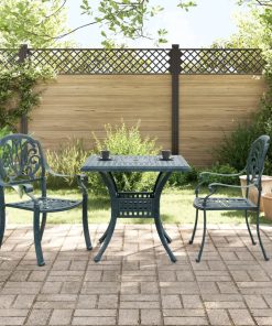 3-dijelni bistro set zeleni od lijevanog aluminija