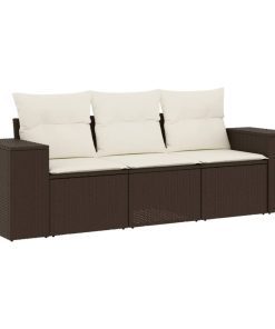3-dijelni set vrtnih sofa s jastucima smeđi od poliratana