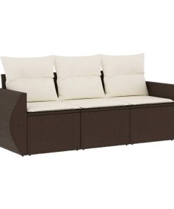 3-dijelni set vrtnih sofa s jastucima smeđi od poliratana