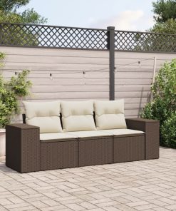 3-dijelni set vrtnih sofa s jastucima smeđi od poliratana