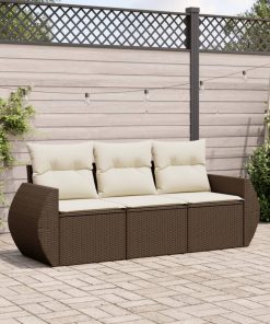 3-dijelni set vrtnih sofa s jastucima smeđi od poliratana