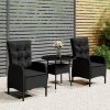 3-dijelni vrtni bistro set od poliratana crni