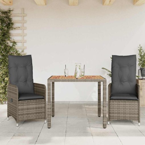 3-dijelni vrtni bistro set od poliratana s jastucima sivi