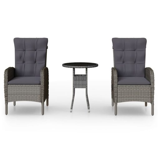 3-dijelni vrtni bistro set od poliratana sivi