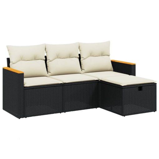 4-dijelni set vrtnih sofa od poliratana s jastucima crni