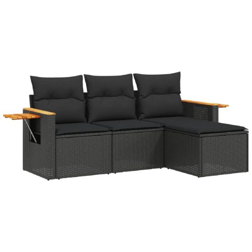 4-dijelni set vrtnih sofa od poliratana s jastucima crni