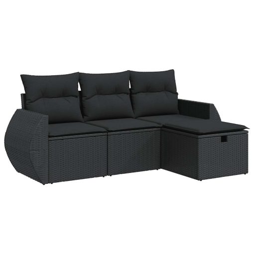 4-dijelni set vrtnih sofa od poliratana s jastucima crni
