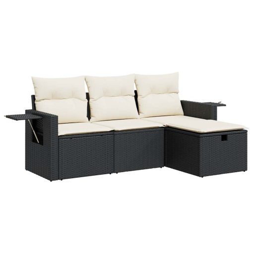 4-dijelni set vrtnih sofa od poliratana s jastucima crni