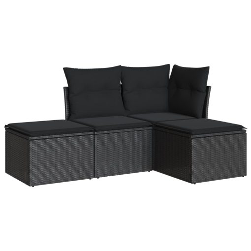 4-dijelni set vrtnih sofa od poliratana s jastucima crni