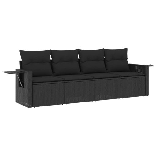 4-dijelni set vrtnih sofa od poliratana s jastucima crni