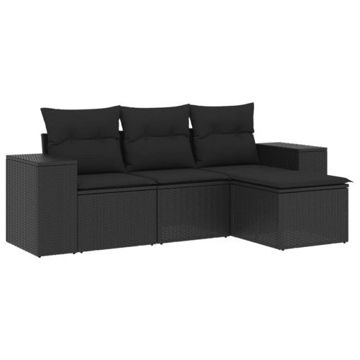 4-dijelni set vrtnih sofa od poliratana s jastucima crni