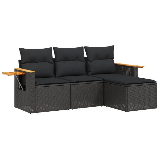 4-dijelni set vrtnih sofa od poliratana s jastucima crni