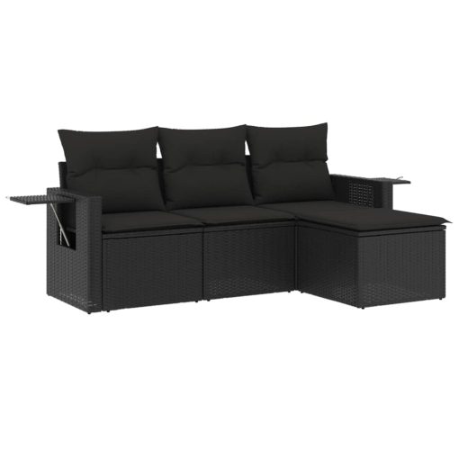 4-dijelni set vrtnih sofa od poliratana s jastucima crni