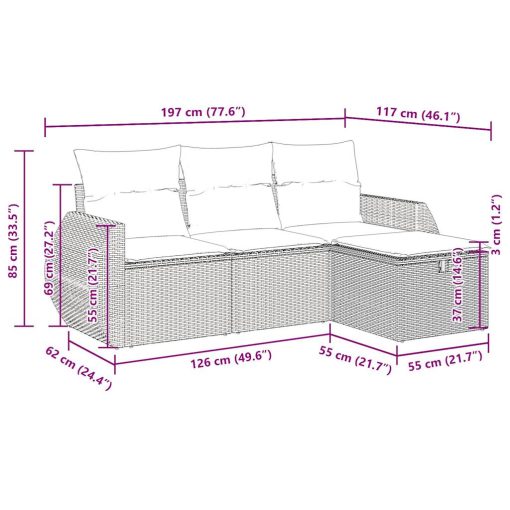 4-dijelni set vrtnih sofa od poliratana s jastucima crni