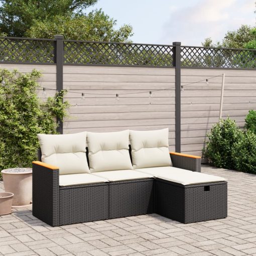 4-dijelni set vrtnih sofa od poliratana s jastucima crni