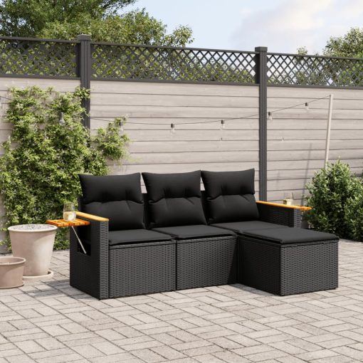 4-dijelni set vrtnih sofa od poliratana s jastucima crni