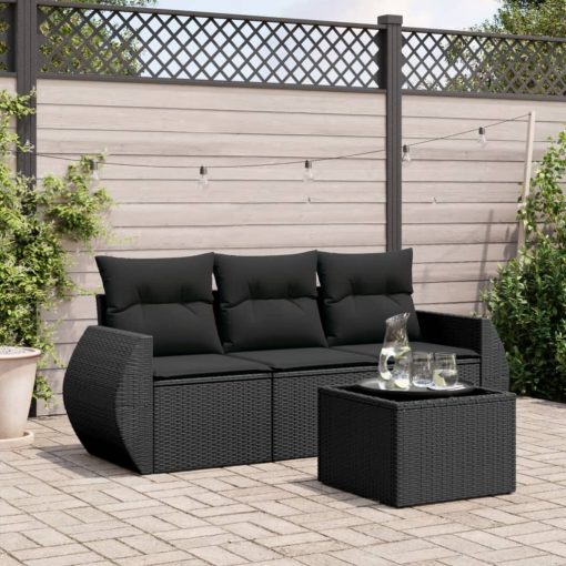 4-dijelni set vrtnih sofa od poliratana s jastucima crni