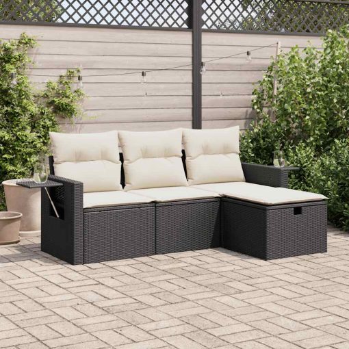 4-dijelni set vrtnih sofa od poliratana s jastucima crni
