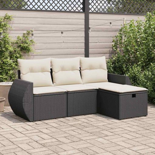 4-dijelni set vrtnih sofa od poliratana s jastucima crni