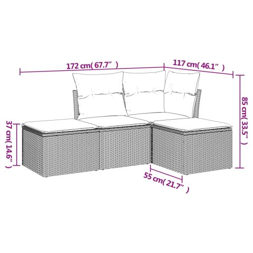 4-dijelni set vrtnih sofa od poliratana s jastucima crni