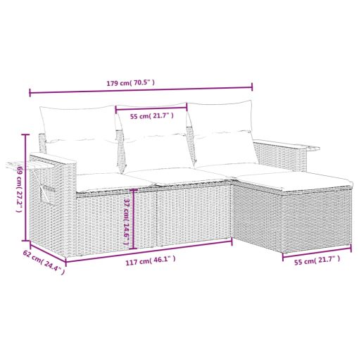 4-dijelni set vrtnih sofa od poliratana s jastucima crni