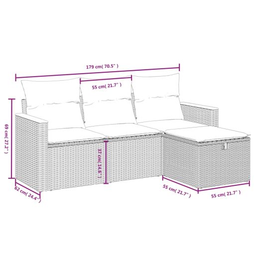 4-dijelni set vrtnih sofa od poliratana s jastucima crni