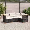 4-dijelni set vrtnih sofa od poliratana s jastucima crni